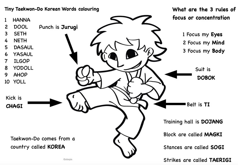 Taekwondo colouring sheet